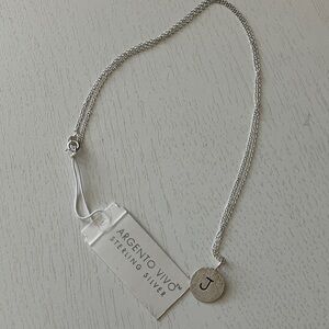 Argento Vivo Sterling Silver Necklace With Letter “J” Initial Charm (NWT)